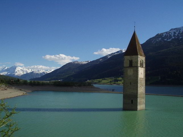 Picture of campanile of Lago di Resia, Italy.