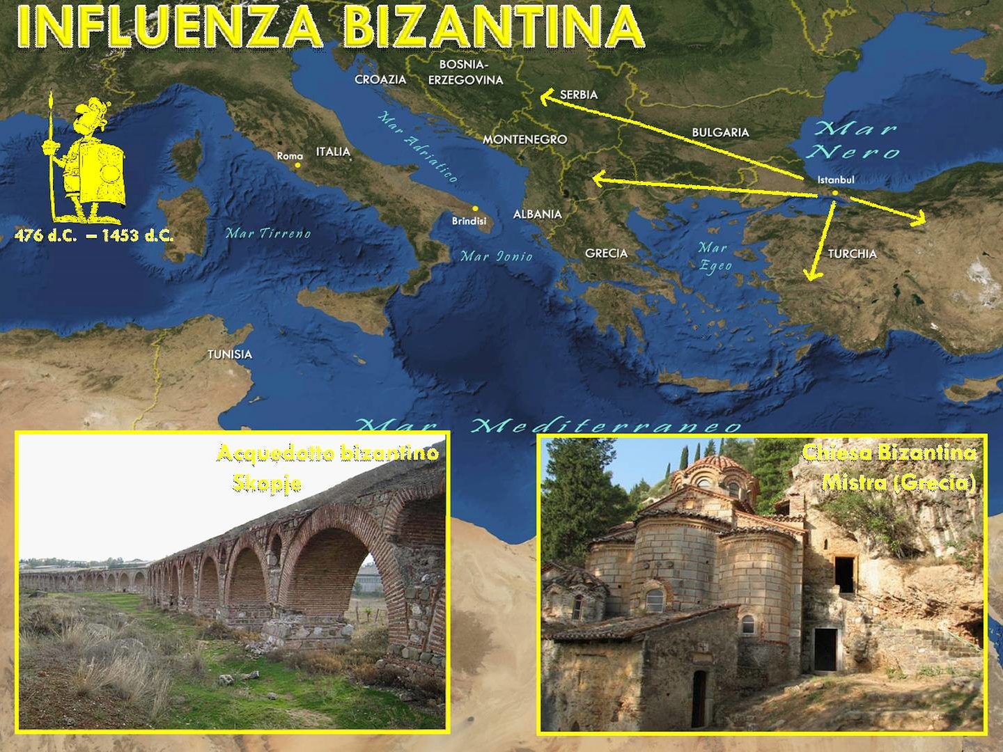 Map of Byzantine influence over Mediterranean sea.