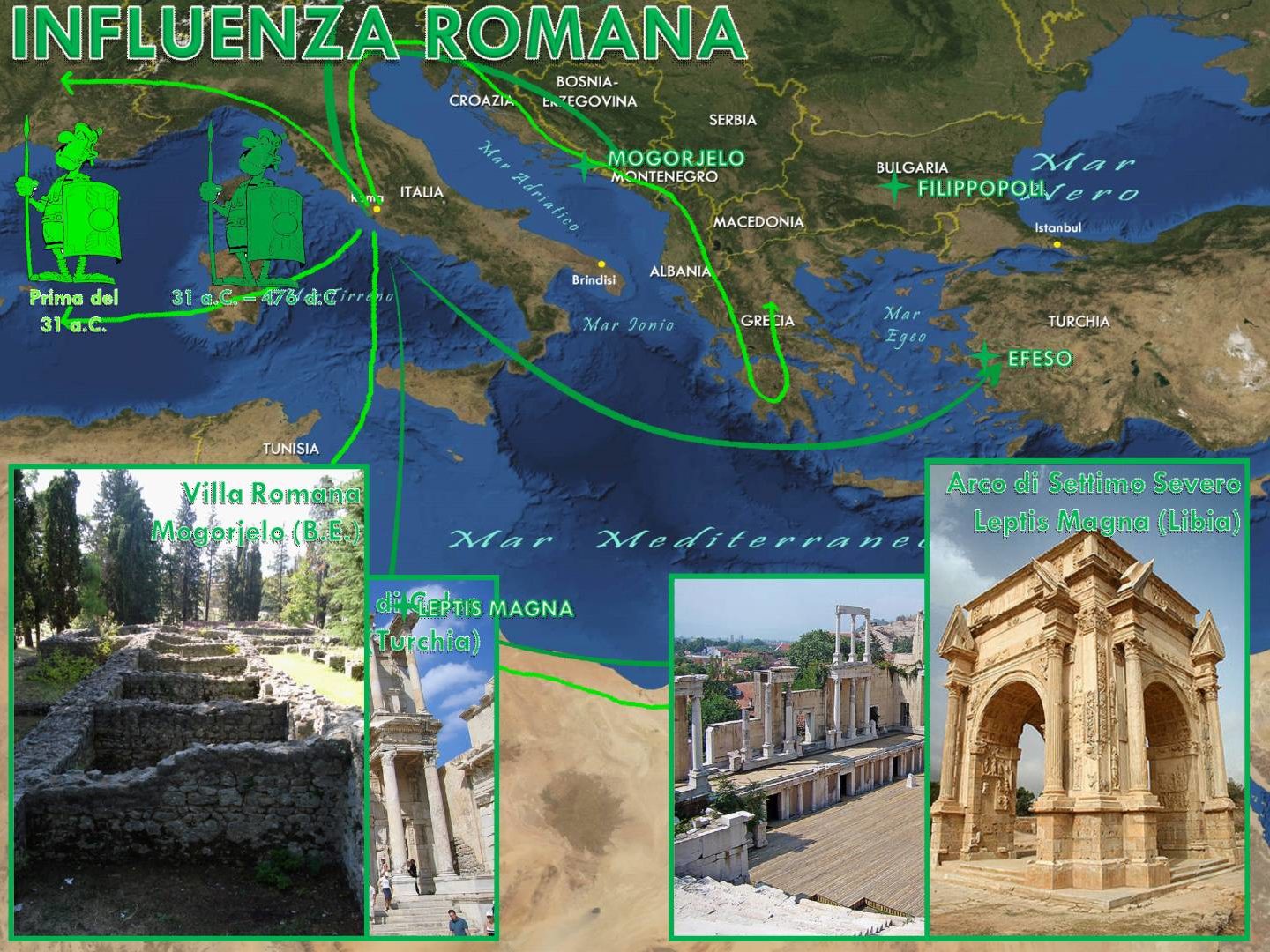 Map of the roman influence over Mediterranean sea.